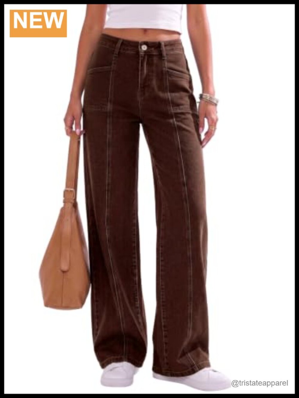 High Waisted Wide Leg Loose Fit Denim Jeans Stretch Pockets Casual